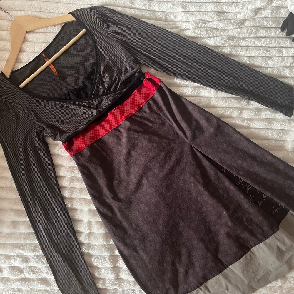Cop.Copine Long Sleeve Black Dress with Red Waistband